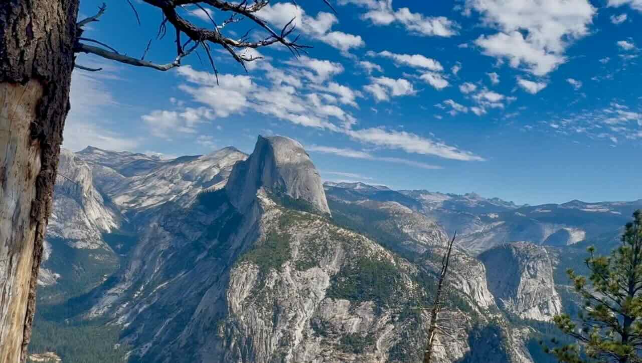 View of Half Dome and Yosemite Valley during a trail run to Glacier Point